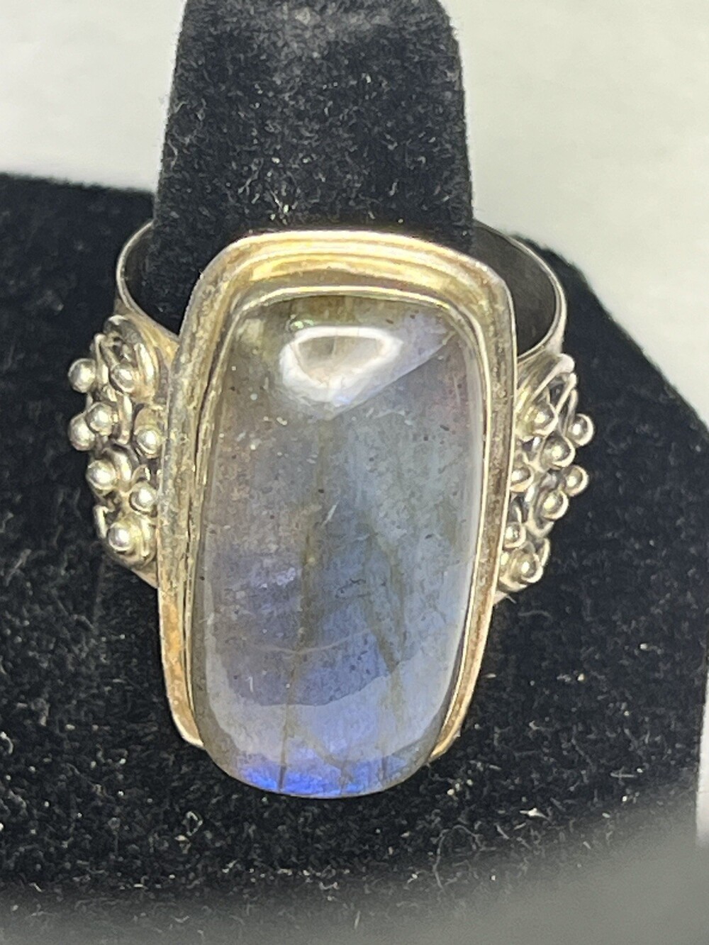 Beautiful Large Sterling Silver INDIA YS Rainbow Moonstone Ring Size: 9.5 10.8g